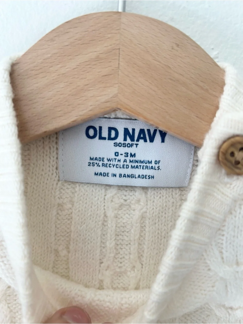 Old Navy 0-3M Cream Cable Knit Baby One Piece Button Shoulder